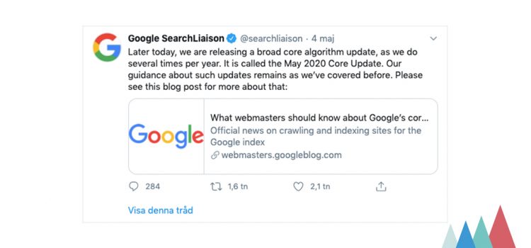 Google release via twitter: the May 2020 core update