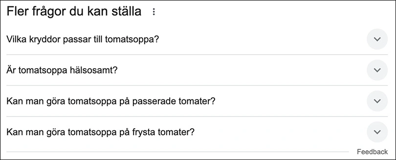 Exempel på FAQ i Googles SERP